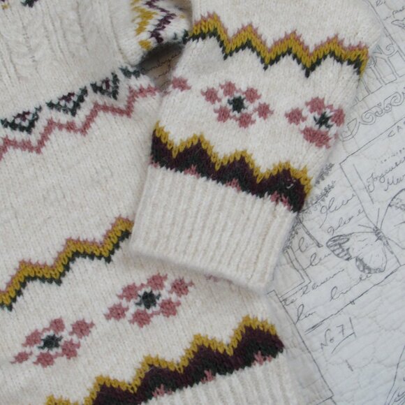 $118 Evereve Lyra Fair Isle Turtleneck Sweater Ivory Wool Bld Cozy Pullover XL - Picture 7 of 10